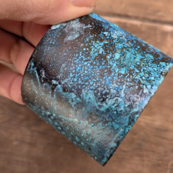 Blue Oxidized Rustic Wide Brass Cuff Bracelet - Picture 9 of 11